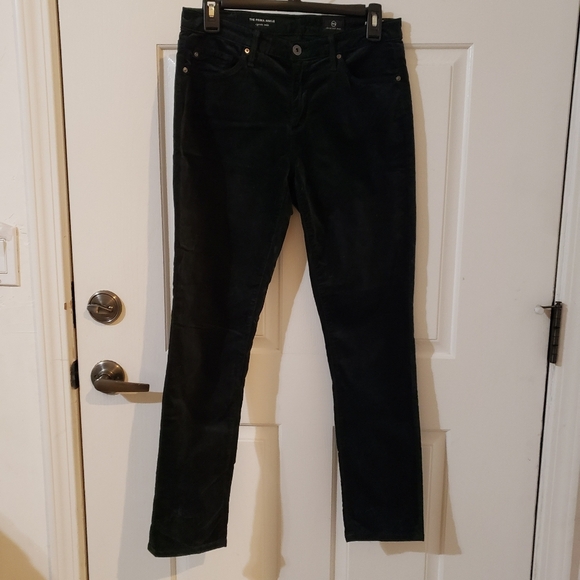 AG Adriano Goldschmied Dark Ivy The Prima Cigarette Ankle Velvet Pants Size 27 - Picture 1 of 12